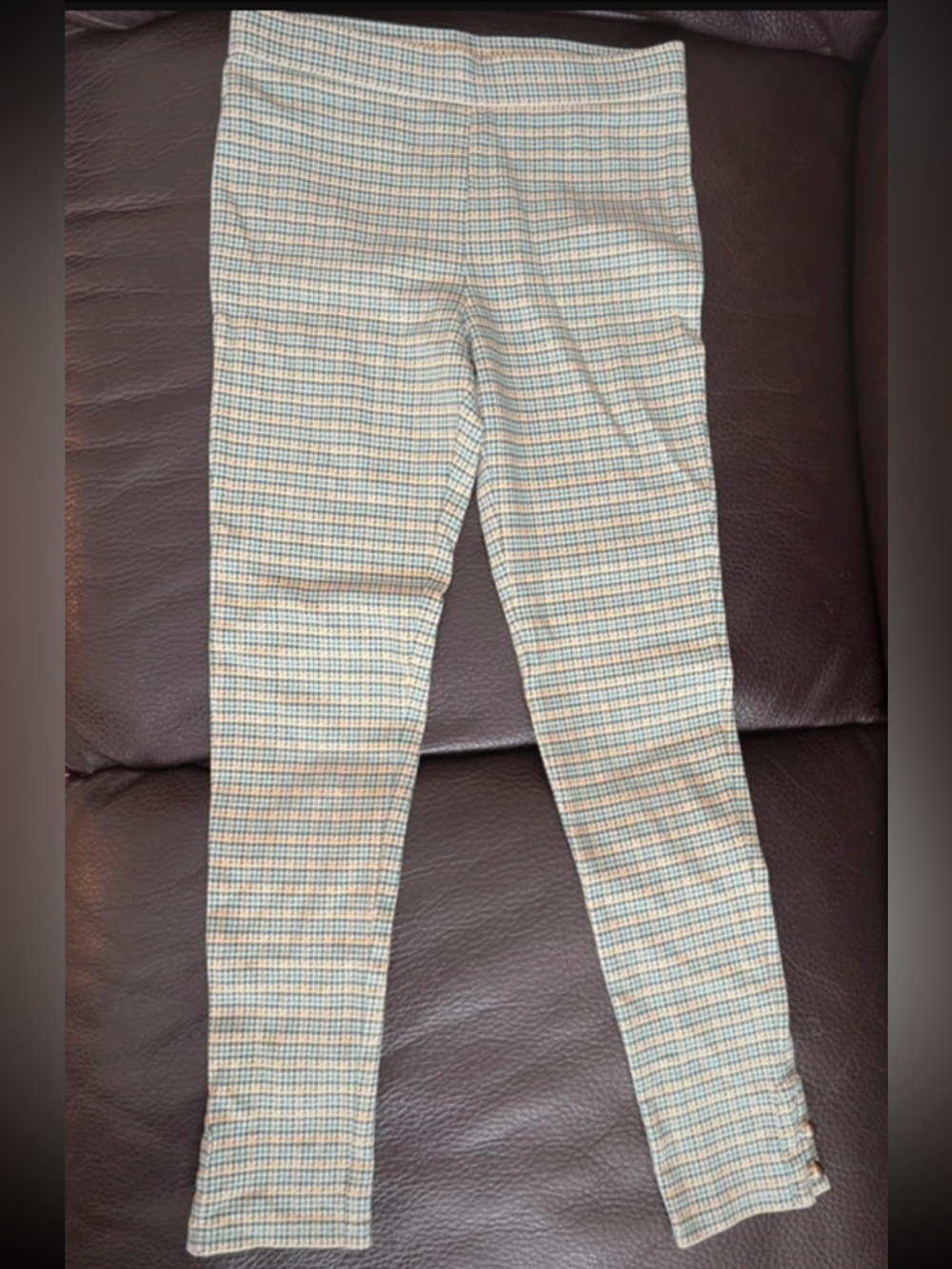 Janie and Jack Girls Plaid Houndstooth Leggings Size 10 | Gold Ankle Button